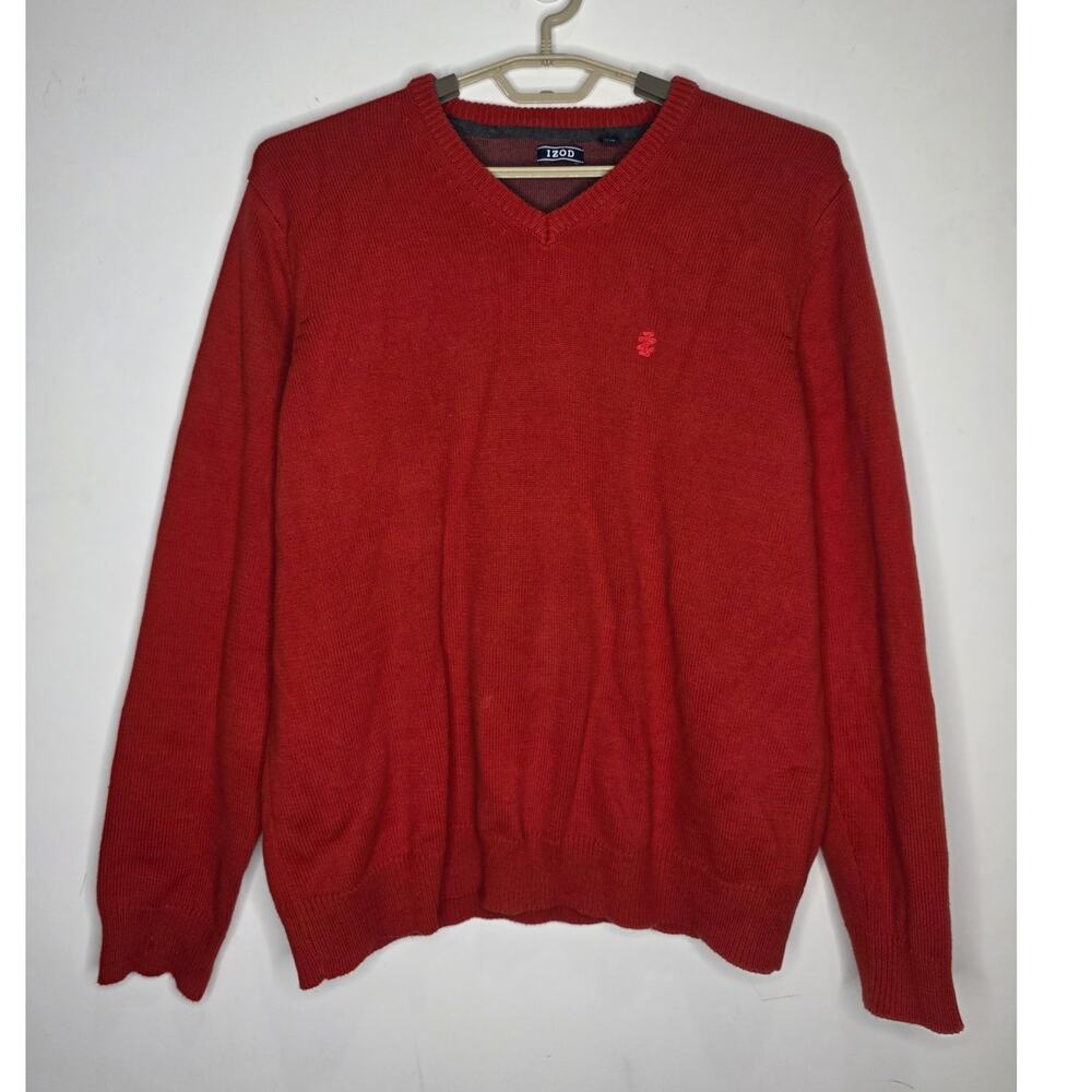 Izod red cotton blend long sleeve v-neck sweater - XL